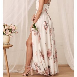 Elegantly Inclined Cream Floral Wrap Maxi Dress